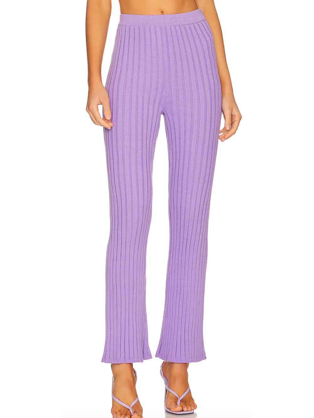 Ronny Kobo Purple Ribbed Knit Pant Lavender SMALL Bodycon Flare Designer $328